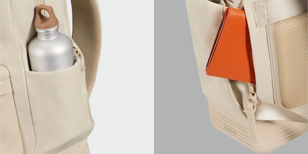 Plecak na laptopa AMERICAN TOURISTER Soulpack Business BP Tote 15 cali Beżowy Praktyczne detale plecaka: boczna kieszeń z bidonem oraz ukryta bezpieczna kieszeń na portfel z tyłu.