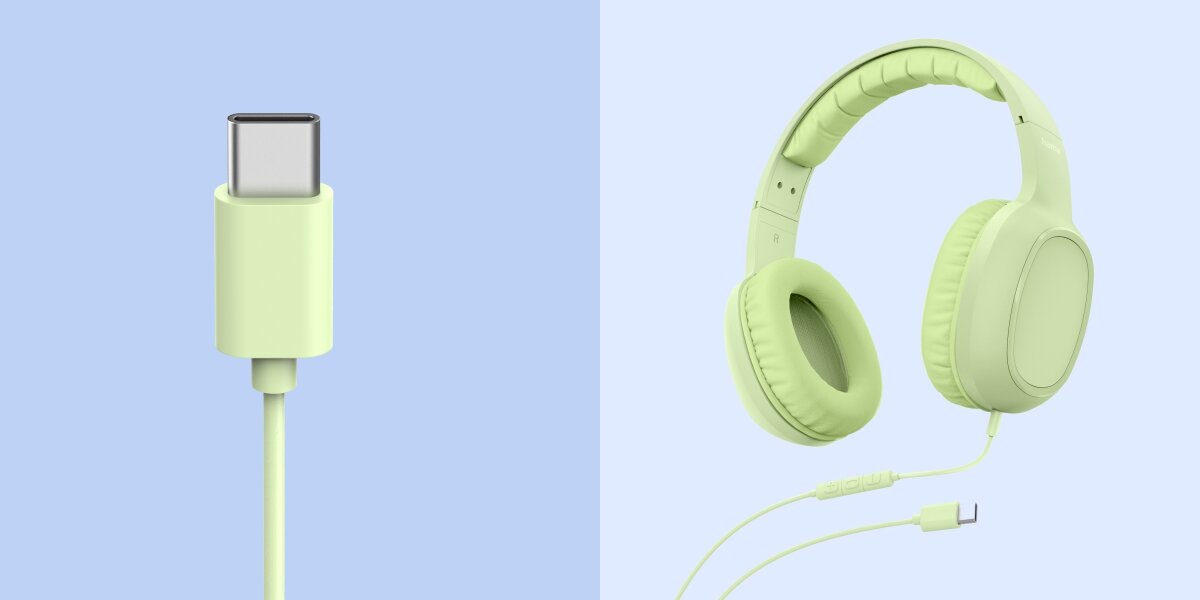 Słuchawki nauszne HAMA Fun C Zielony Słuchawki nagłowne Hama z wtykiem USB-C, prezentujące nowoczesne czarne wykończenie oraz konstrukcję z kablem o wysokiej jakości.