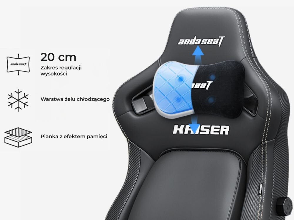 Fotel gamingowy ANDA SEAT Kaiser 4 V2 XL Szary, memory foam, zagłówek, chłodzenie, wygoda, Kąty nachylenia oparcia i funkcja kołysania fotela.