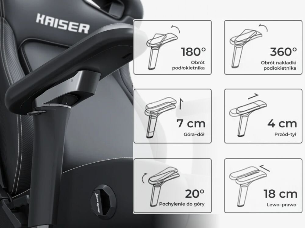 Fotel gamingowy ANDA SEAT Kaiser 4 V2 XL Szary, 6d, regulacja, podparcie, komfort, Poduszka pod kark z żelem chłodzącym i pianką memory.