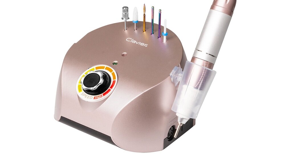 Frezarka do paznokci CLAVIER FX 600 Różowy komplet frezów, dokładne opracowanie skórek, usuwanie zrogowaceń, bez nagrzewania