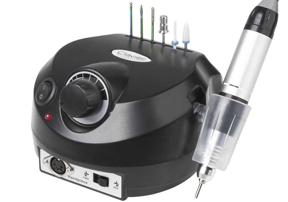 Frezarka do paznokci CLAVIER ZS 601 Czarny dwa tryby sterowania, ręczny i nożny, dobrze leży w dłoni, funkcja obrotów w lewo i w prawo, płynnośc i stabilność