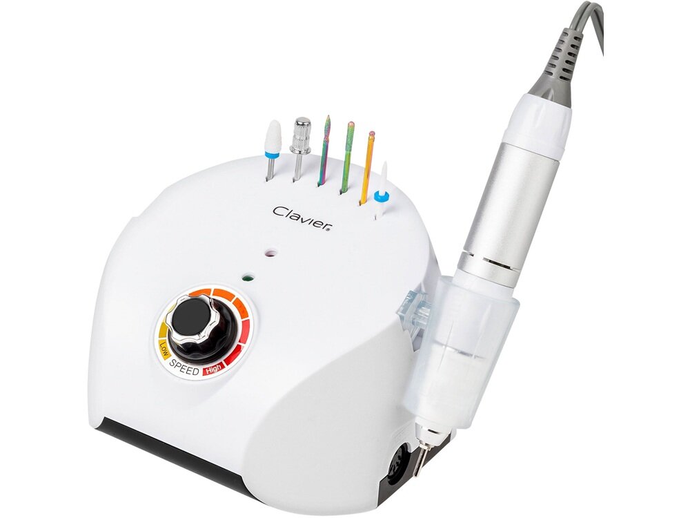 Frezarka do paznokci CLAVIER FX 600 Biały komplet frezów, dokładne opracowanie skórek, usuwanie zrogowaceń, bez nagrzewania