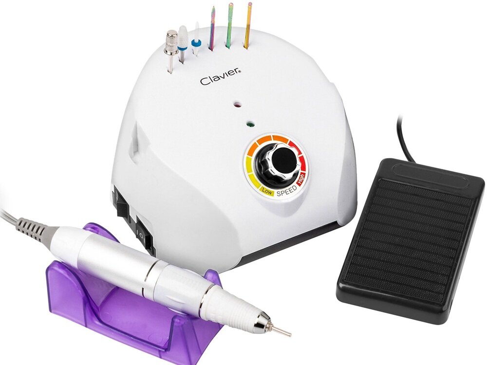 Frezarka do paznokci CLAVIER FX 600 Biały przełącznik kierunku, dopasowanie tempa pracy, stabilne trzymanie, zasilanie sieciowe, bez utraty czasu