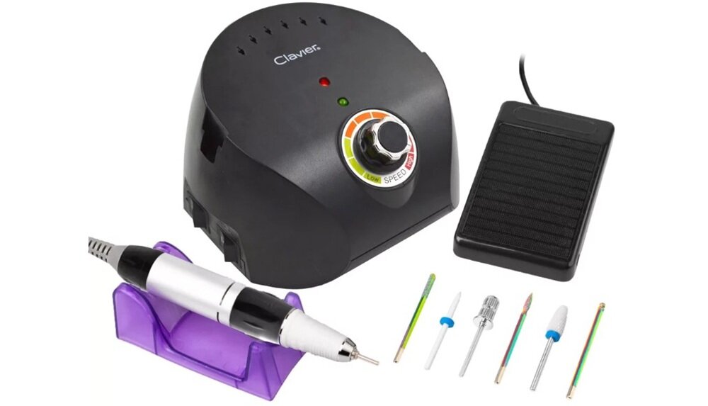 Frezarka do paznokci CLAVIER FX 600 Czarny płynne tempo, przygotowanie płytki paznokcia, bez utraty mocy