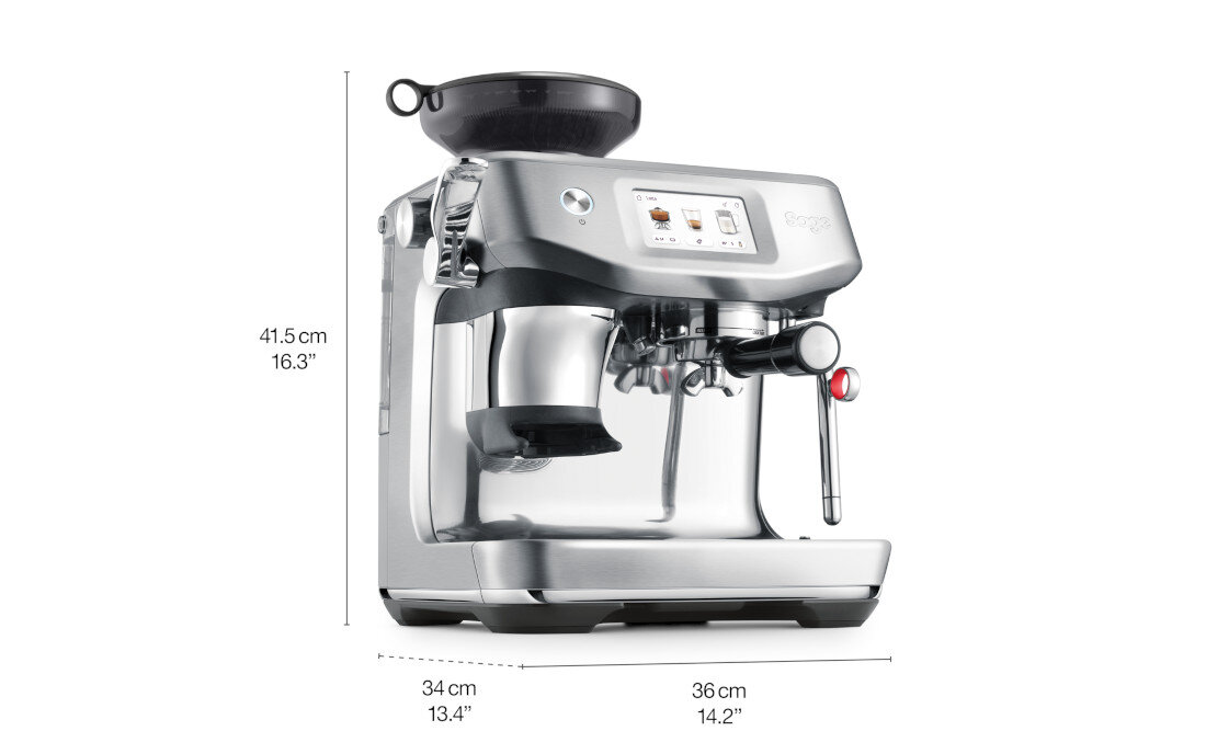 Ekspres SAGE The Barista Touch Impress SES882BSS4FEU1 wymiary moc ciśnienie pojemność kawa praca Wygodne ustawienie