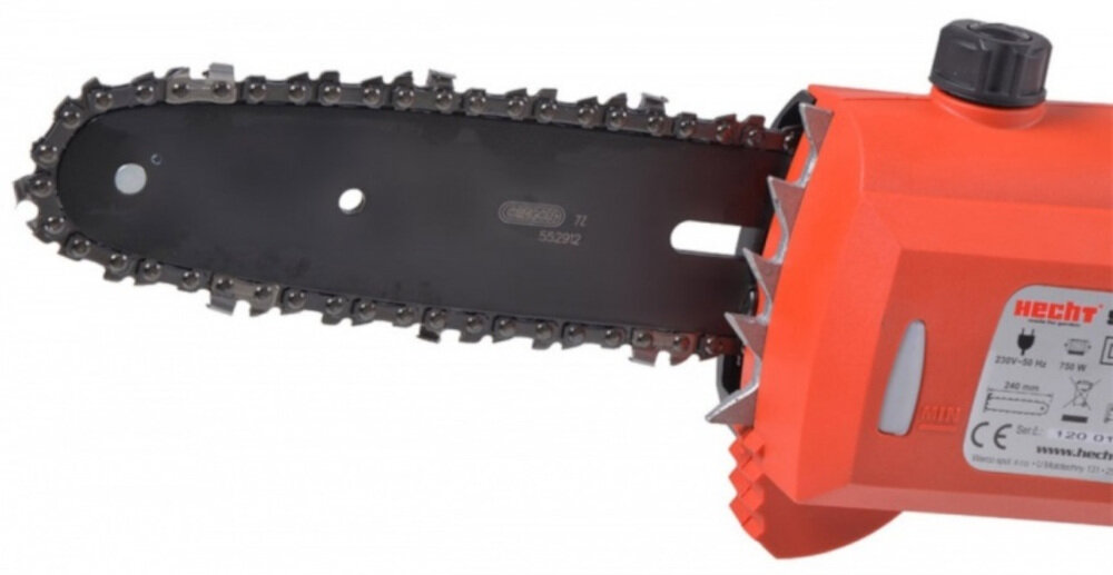 Piła elektryczna HECHT 975W do typowych prac wycinkowych do niezwykle precyzyjnych zadań specjalnych prowadnica o długości 24 cm łańcuch o grubości 1,3 mm automatyczny hamulec