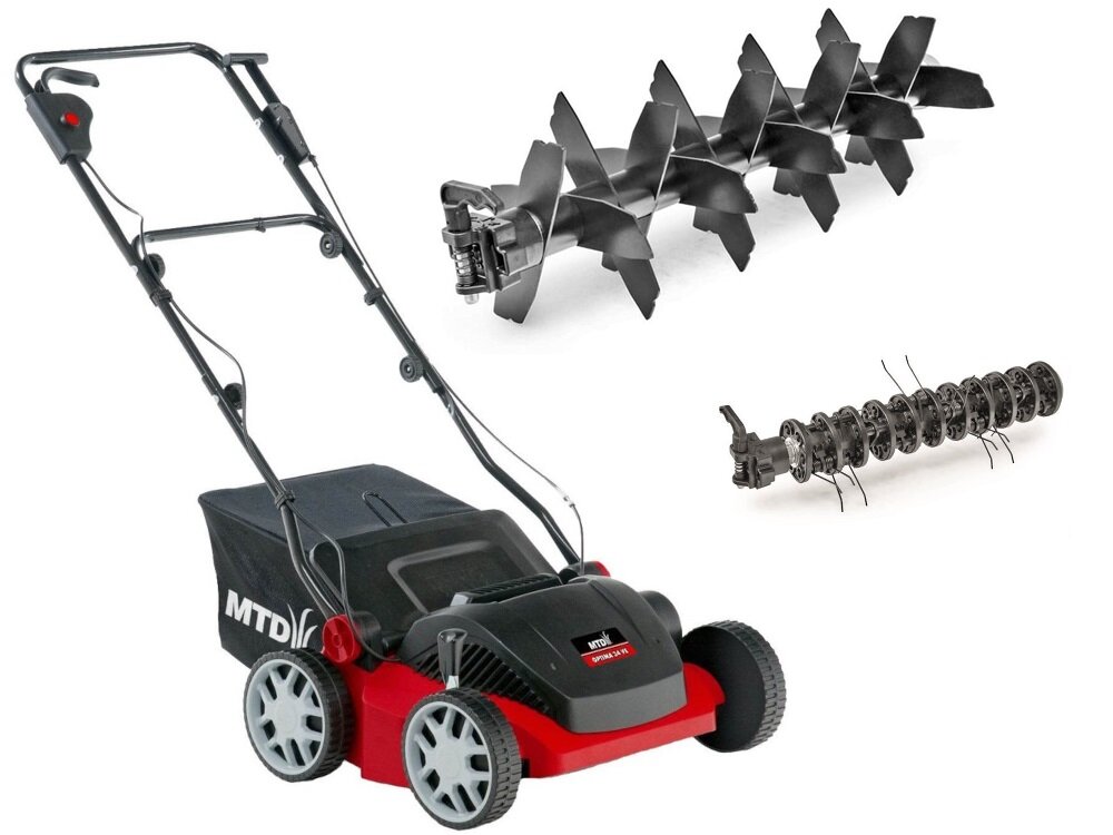 Wertykulator elektryczny MTD Optima 37 VE w zestawie instrukcja obsługi w polskiej wersji językowej karta gwarancyjna wałek do aeracji wałek do wertykulacji