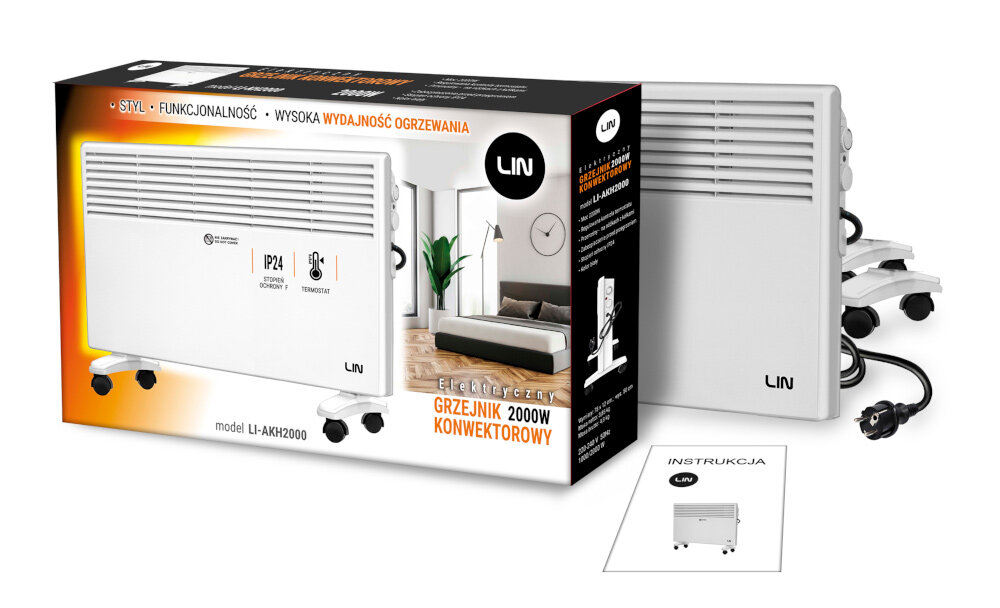 GRZEJNIK KONWEKTOROWY LIN LI-AKH2000 zestaw pudełko wyposażenie instrukcja dokumentacja