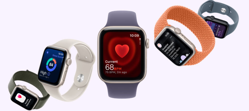 APPLE Watch SE 3 Czujnik temperatury nadgarstka aplikacji Parametry życiowe szacować czas owulacji aplikacji Śledzenie cyklu codzienny wynik snu powiadomienia o możliwym bezdechu sennym - zegarek w kilku wersjach kolorystycznych