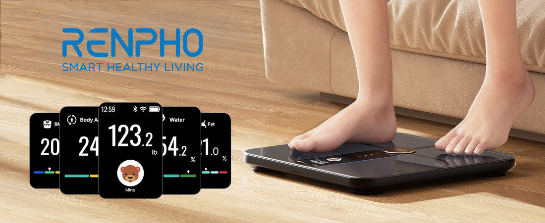 Waga łazienkowa RENPHO Elis Nova A031 prezentacja design wizualizacja wygląd wspiera Cię w dążeniu do celów Kontrola nad zdrowiem