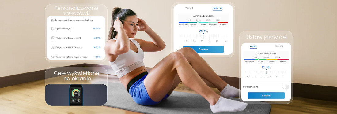 Waga łazienkowa RENPHO Elis Nova A031 Czytelny dostęp do danych Kolorowy wyświetlacz TFT prezentacja informacje usprawnia codzienne dbanie o kondycję