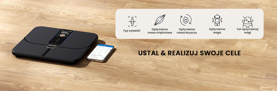 Waga łazienkowa RENPHO Elis Nova A031 Wsparcie w wyznaczaniu celów System celów sylwetkowych pomoc dla pięciu istotnych wskaźników