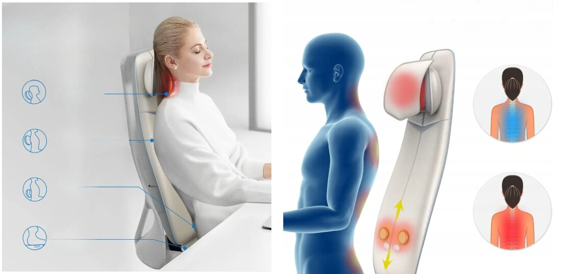 Mata masująca RENPHO Shiatsu BM076 Czarny dopasowany masaż karku 4 głowice głęboki masaż tkanek wysokość poduszki masującej kark jest w pełni regulowana ulga napięcie