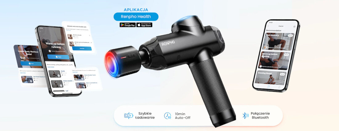 Masażer ręczny Gun RENPHO C001SH Cicha praca bez zakłócania otoczenia pozytywnie wpływa na samopoczucie