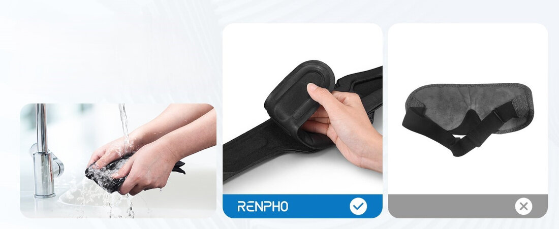 Opaska na oczy RENPHO EyeSnooze Aroma GS003 Łatwa w czyszczeniu Regulowany pasek na rzep odpinanej wewnętrznej gąbce łatwo umyć akumulator o pojemności 1000 mAh port USB-C czas pracy