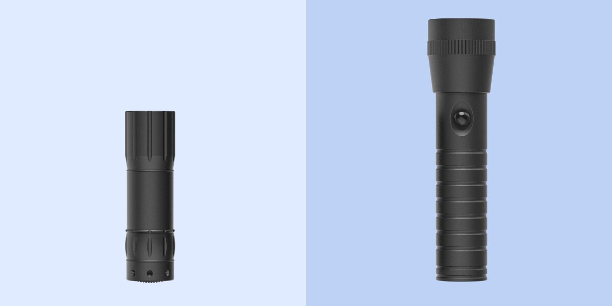 Zestaw latarek HAMA FL-DUO Czarny (2 szt.) Porównanie wielkości dwóch czarnych latarek LED Hama: kompaktowy model kieszonkowy oraz większa latarka ręczna.