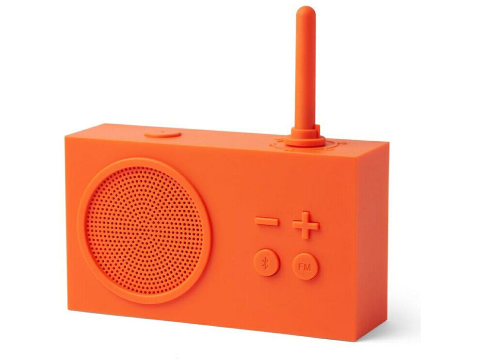 Radioodtwarzacz LEXON Tykho 3 Pomarańczowy, radio, Bluetooth, głośnik, funkcjonalność, na białym tle radio frontem prawo skos