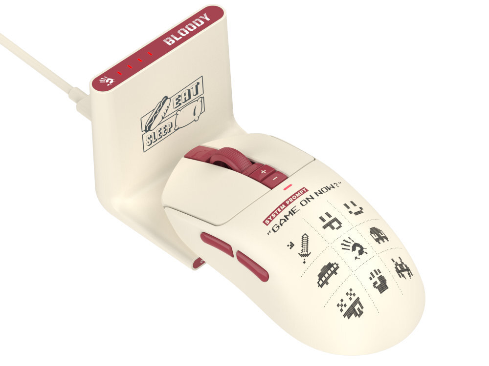 A4TECH Bloody R72 R72 Ultra Duo Renegade dwa odbiorniki 2.4G Stacjonarny dock L++ funkcję ładowarki wskaźnikiem baterii Nano Receiver technologia WaveLink trzykrotnie w ciągu 1 ms - mysz ze stacją dokującą na biurku