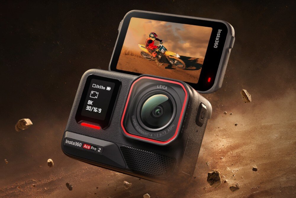 Kamera sportowa INSTA360 ACE PRO 2 Z PODWÓJNA BATERIĄ, Podwójne wsparcie AI, filmy 8K 30FPS, Wi-Fi, Bluetooth opis