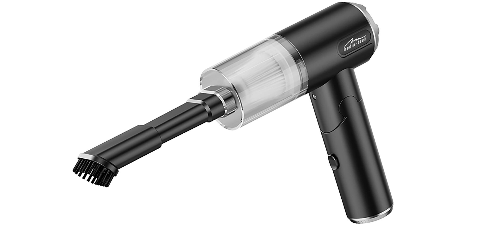Dmuchawa MEDIA-TECH MT6538, moc, ssanie, nadmuch, skuteczność, Widok od boku na rozłożony odkurzacz Media-Tech z obrotową rączką i długą, wąską dyszą do trudno dostępnych miejsc.