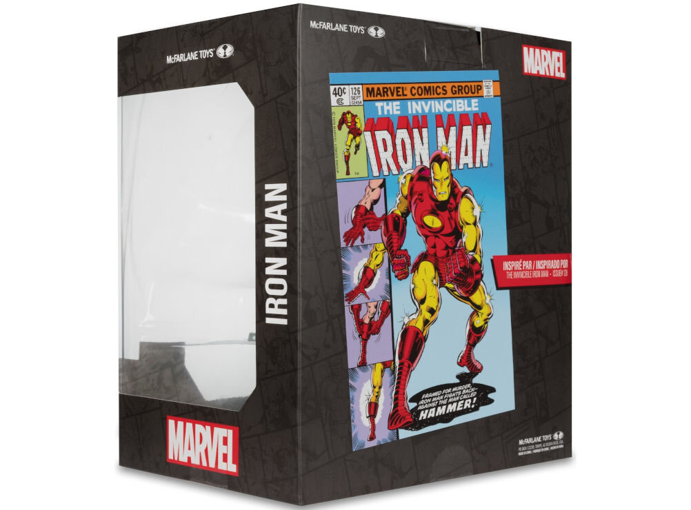 Figurka MCFARLANE Marvel Iron Man charakteryzuje się wysoką ilością detali i bardzo wiernym malowaniem osadzona na podstawce z nazwą postaci w zestawie znajduje się kolekcjonerska karta z grafiką okładki
					komiksu oraz informacjami na odwrocie