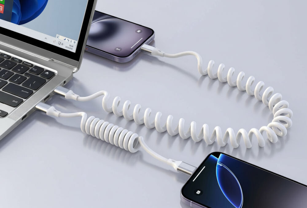 Kabel USB-C 4SMARTS Spiralkabel 100W Biały kompaktowy spiralny przewód