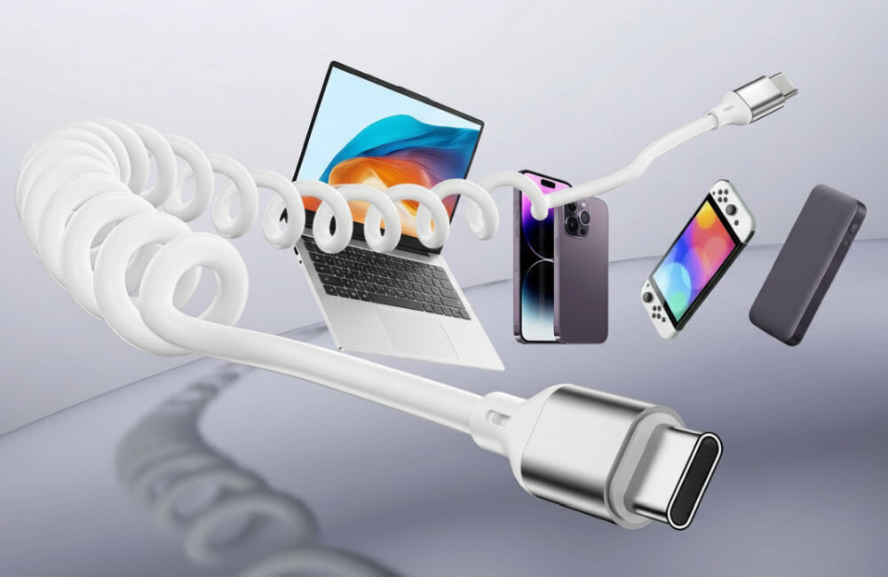 Kabel USB-C 4SMARTS Spiralkabel 100W Biały szybkie ładowanie 100W 480Mbit/s kompatybilność USB-C