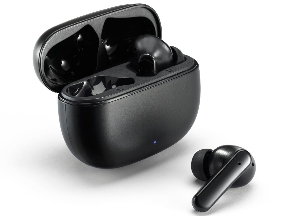 Słuchawki dokanałowe MOTOROLA Moto Buds 125
                słuchawki z etui ładującym na białym tle odporność ipx5 ochrona przed potem deszczem 6 godzin odtwarzania kompaktowe etui usb-c