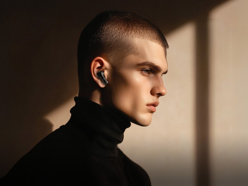 Słuchawki Creative z przetwornikami xMEMS i 10mm, osoba z założonymi słuchawkami