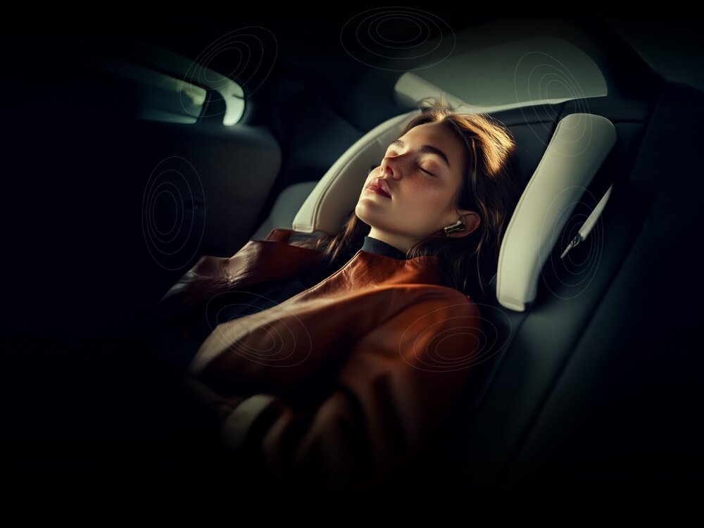 Słuchawki dokanałowe CREATIVE Aurvana Ace SXFI Etui ładowane bezprzewodowo Qi w Creative Aurvana Ace SXFI, osoba z założonymi słuchawkami