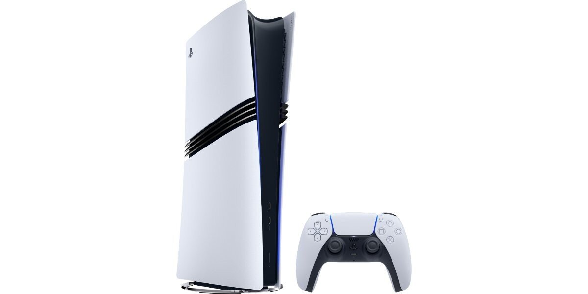 Konsola PS5 Pro na białym tle.