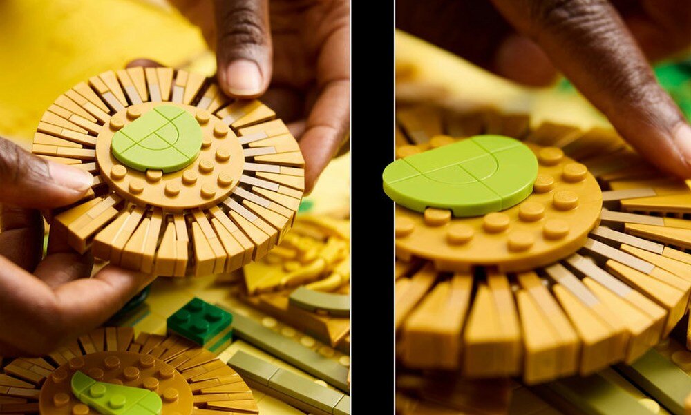 LEGO 31215 Art Słoneczniki Vincent van Gogh  Regulowane płatki 54 cm wysokości, 41 cm szerokości i 5cm głębokości