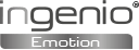 Logo z napisem \'ingenio Emotion\' w kolorze srebrnym na przezroczystym tle.