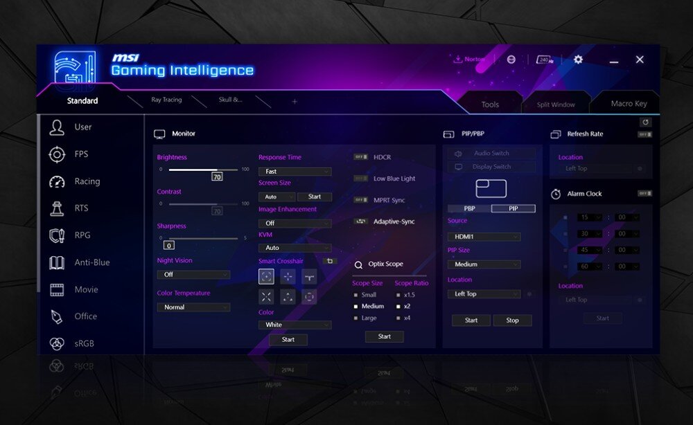 Monitor MSI MAG 341CQP QD-OLED 34 3440x1440px 175Hz 0.03 ms [GTG] Curved aplikacja ustawienia profile