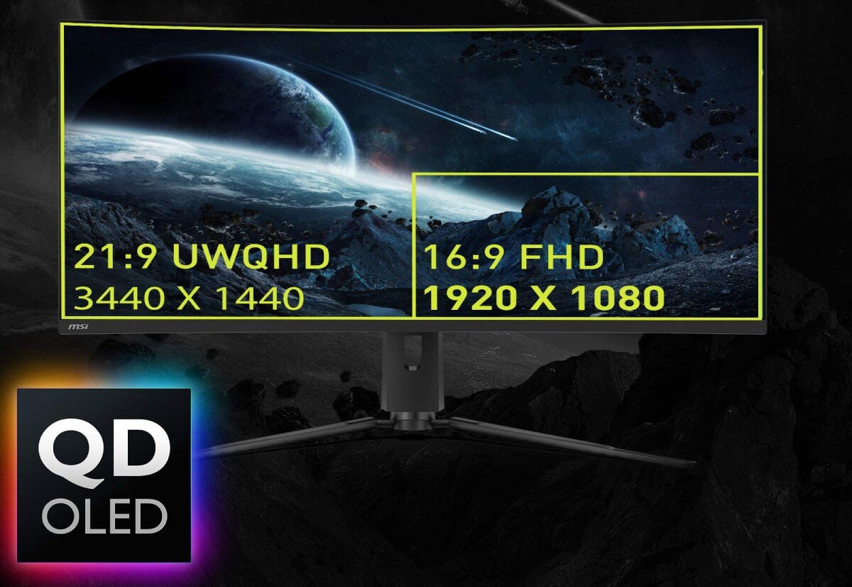 Monitor MSI MAG 341CQP QD-OLED 34 3440x1440px 175Hz 0.03 ms [GTG] Curved ekran wielkość zakrzywienie rozdzielczość