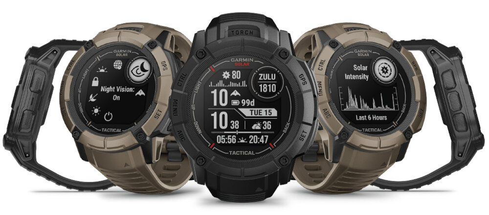 Zegarek sportowy GARMIN GARMIN Instinct 2X Solar Tactical Edition ekran bateria czujniki zdrowie sport pasek ładowanie pojemność rozdzielczość łączność sterowanie krew puls rozmowy smartfon aplikacja 