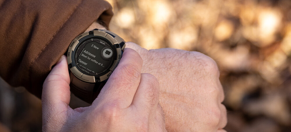 Zegarek sportowy GARMIN GARMIN Instinct 2X Solar Tactical Edition ekran bateria czujniki zdrowie sport pasek ładowanie pojemność rozdzielczość łączność sterowanie krew puls rozmowy smartfon aplikacja 