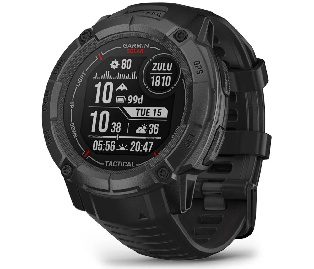 Zegarek sportowy GARMIN GARMIN Instinct 2X Solar Tactical Edition ekran bateria czujniki zdrowie sport pasek ładowanie pojemność rozdzielczość łączność sterowanie krew puls rozmowy smartfon aplikacja 