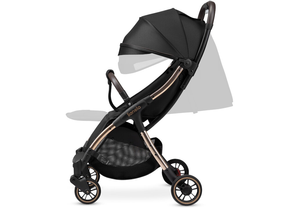 Wózek dziecięcy LIONELO Julie One Black Gold Czarno-złoty Regulacja oparcia pozycja siedząca pozycja leżąca pokrętło regulowany podnóżek komfort waga przedział użytkowanie