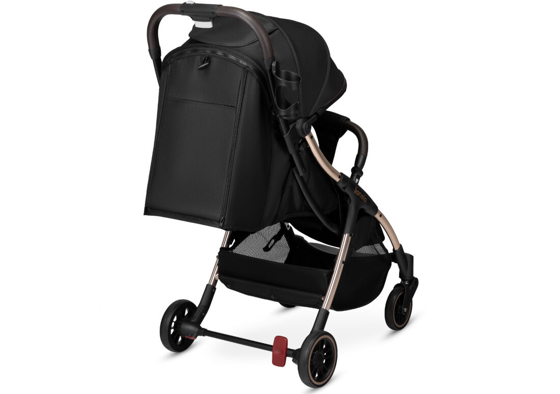 Wózek dziecięcy LIONELO Julie One Black Gold Czarno-złoty dodatki kieszona duży kosz elementy przechowywanie przedmioty
