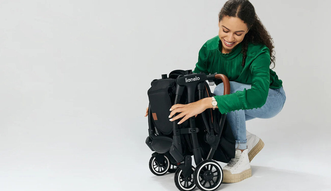 Wózek dziecięcy LIONELO Julie One Black Gold Czarno-złoty wymiary składany rozkładany przechowywanie transport