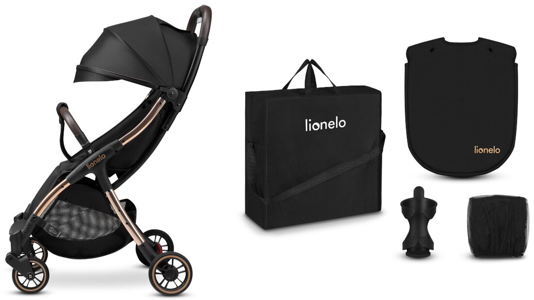 Wózek dziecięcy LIONELO Julie One Black Gold Czarno-złoty zestaw akcesoria komplet wyposazenie