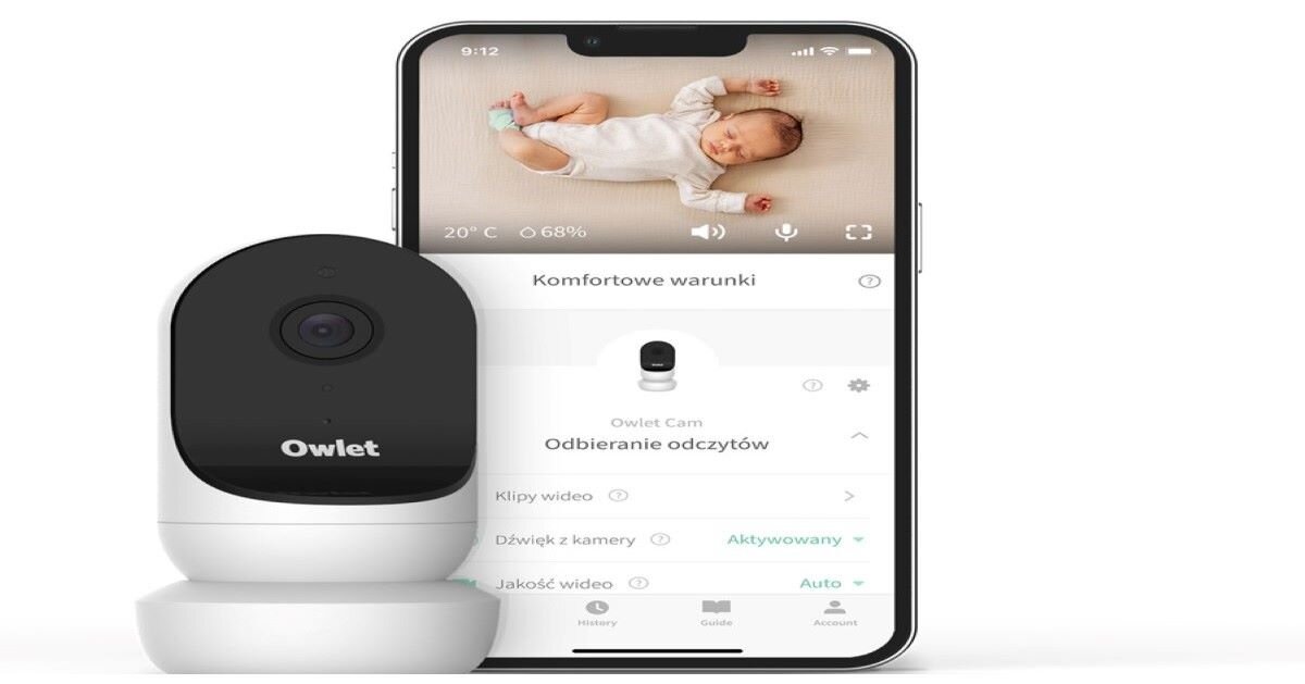 Niania elektroniczna OWLET CAM 2 HD czujnik wilgotności i temperatury ekran smartfona otrzymasz stałe informacje jakości snu kąt widzenia 130 stopni