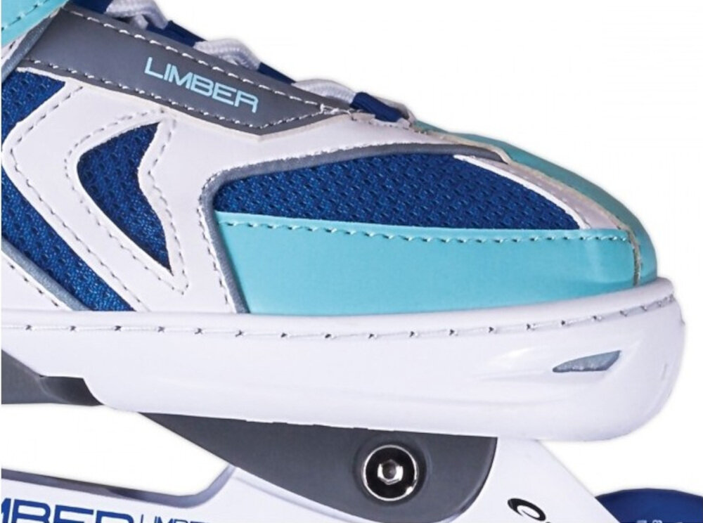 Łyżworolki SPOKEY Limber (rozmiar 33-36) płoza bardzo elastyczna plastikowa większa amortyzacja lepszy komfort jazdy skorupa obudowy z materiałów PP niezawodność trwałość usztywnienie w kostce wygodna wkładka aluminium na podwoziu łyżwy