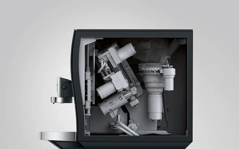 Przekrój boczny automatycznego ekspresu do kawy Jura Z10 prezentujący wewnętrzne mechanizmy i jednostkę zaparzającą