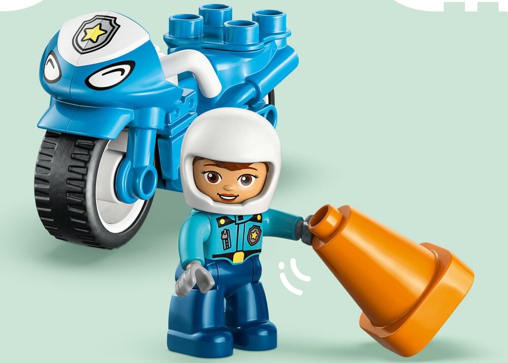 LEGO 10471 DUPLO Niebieski motocykl policyjny  5 cm wysokości, 9 cm długości i 4 cm szerokości 