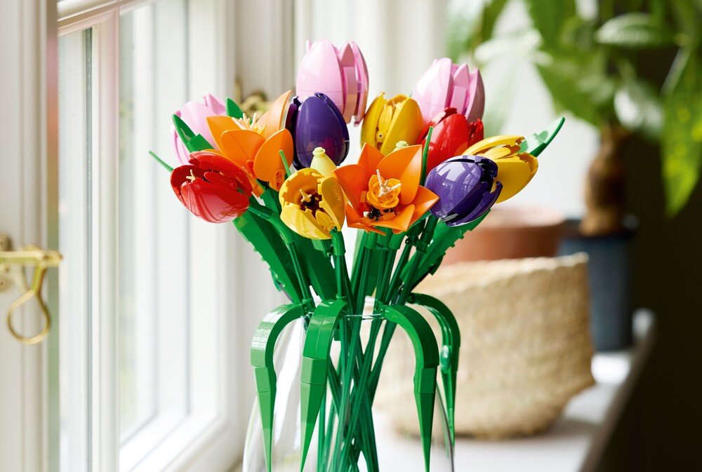 LEGO 11501 ICONS Bukiet tulipanów Kompozycja kwiatowa  zielone liście regulowane łodygi 36 cm wysokości