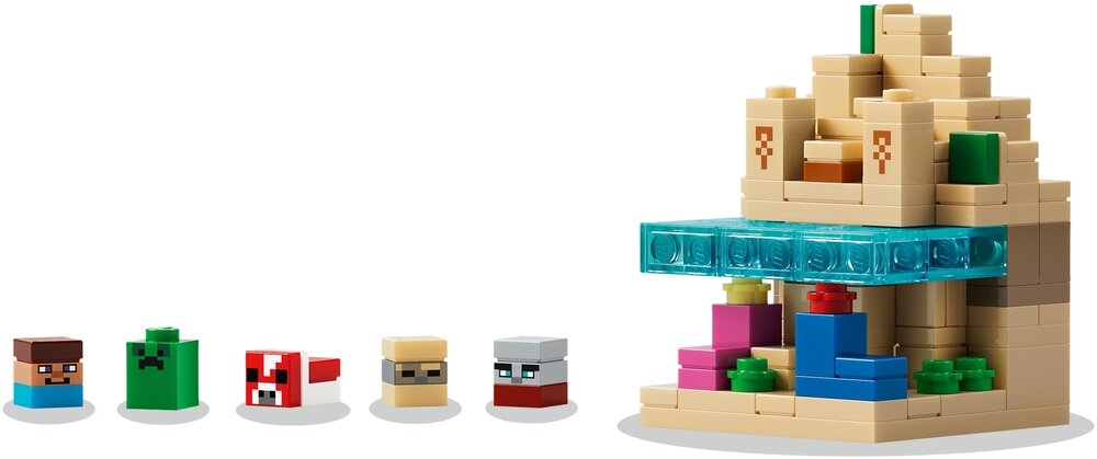 LEGO 21589 Minecraft Mini Biomes mikrofigurki Steve'a, creepera, grzybowej krowy, posucha i grabieżców 11 cm wysokości, 24 cm szerokości i 7 cm głębokości 