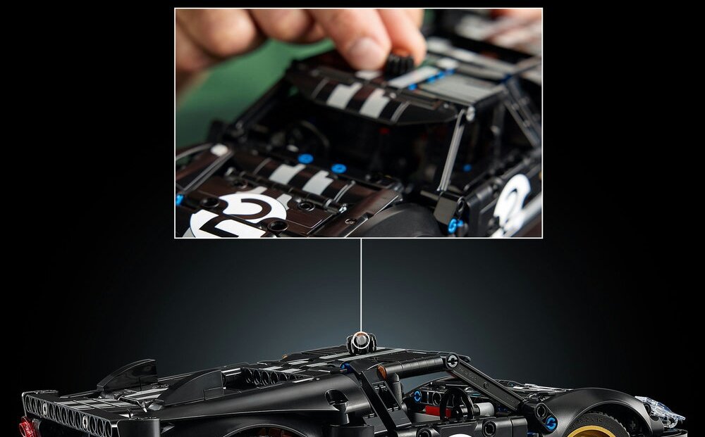 LEGO 42223 Technic Samochód wyścigowy 1966 Ford GT40 MKII górne pokrętło silnik V8 